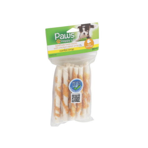 Paws Happy Life Combo Wrap Beefhide Twist Sticks With Chicken Meat Wrap For Dogs