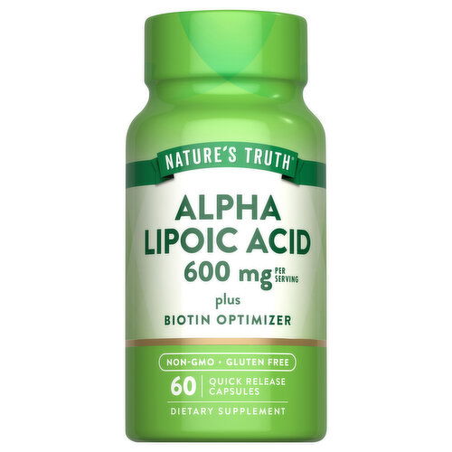 Nature's Truth Alpha Lipoic Acid, Plus Biotin Optimizer, 600 mg, Quick Release Capsules