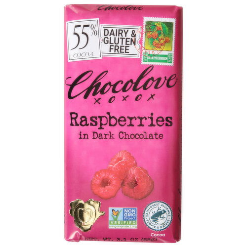 Chocolove Dark Chocolate, Raspberries, 55% Cocoa