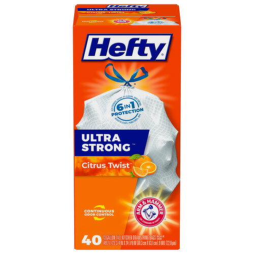 Hefty Tall Kitchen Bags, Drawstring, Citrus Twist, 13 Gallon