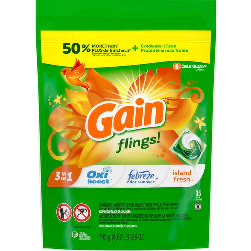 Gain Detergent,  3 in 1, Island Fresh, Pacs