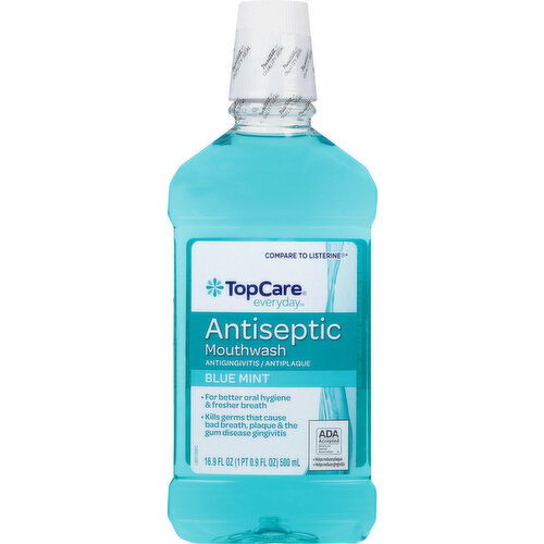 TopCare Mouthwash, Antiseptic, Blue Mint