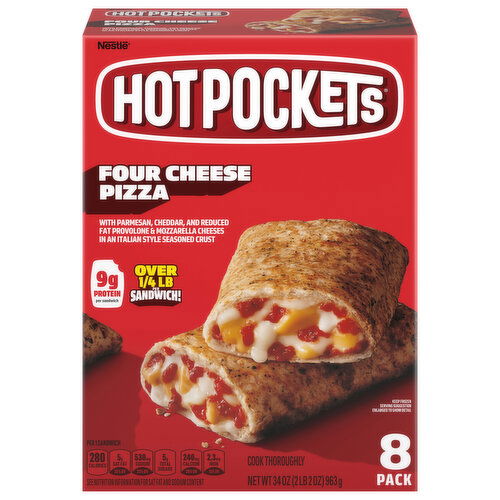 Hot Pockets Sandwiches, Italian Style Seasoned Crust, Four Cheese Pizza, 8 Pack