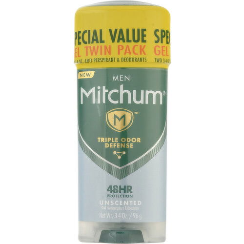 Mitchum Antiperspirant & Deodorant, Gel, Special Value, Men, Unscented, Twin Pack