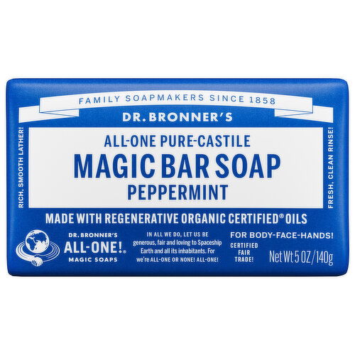 Dr. Bronner's Magic Bar Soap, Pure-Castile, All-One, Peppermint