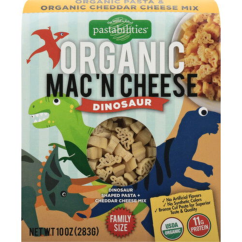 Pastabilities Mac 'N Cheese, Organic, Dinosaur, Family Size