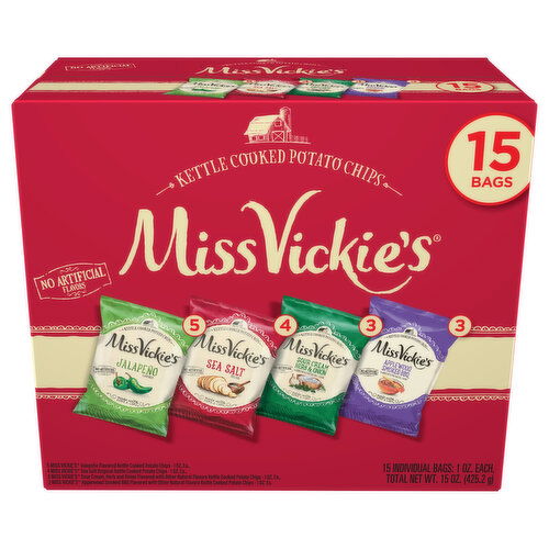 Miss Vickie's Potato Chips, Assorted, Kettle Cooked - 15 Each