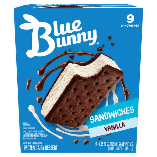 Blue Bunny Frozen Dairy Dessert, Vanilla, Sandwiches