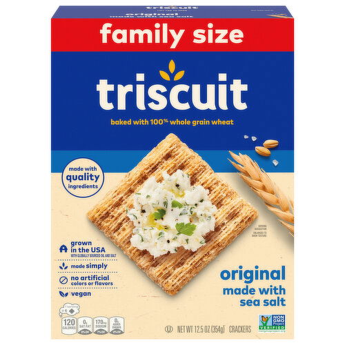 TRISCUIT Triscuit Original Whole Grain Wheat Crackers, Vegan Crackers, Family Size, 12.5 oz