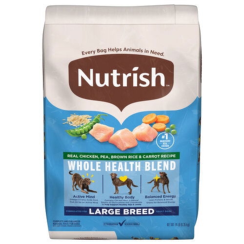 Nutrish Large Breed Natural Adult Whole Health Blend Chicken, Pea, Brown Rice & Carrot Recipe Food for Dogs - 14 Pound