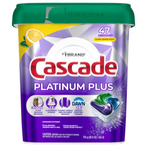 Cascade Dishwasher Detergent, Clean Lemon Scent, ActionPacs