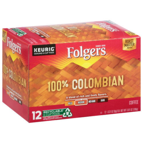 Folgers Coffee, Medium, 100% Colombian, K- Cup Pods