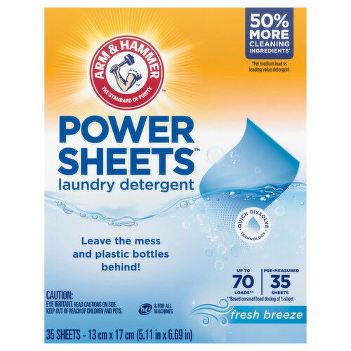 Arm & Hammer Laundry Detergent, Fresh Breeze, Power Sheets - 35 Each