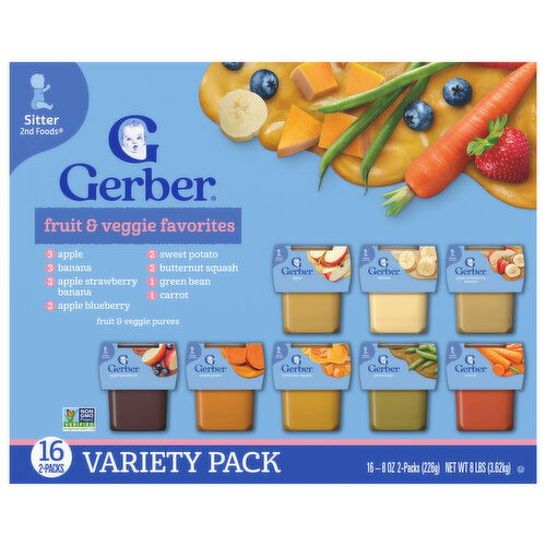 Gerber Sitter 2nd Foods Fruit & Veggie Purees Variety Pack - 16 Each