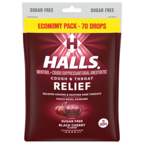 Halls Cough Drops, Sugar Free, Black Cherry Flavor, Economy Pack