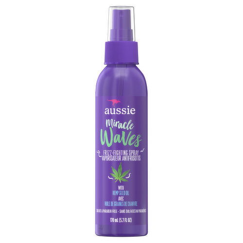 Aussie Aussie Miracle Waves Frizz-Fighting Spray with Hemp Seed Oil, Paraben Free, Sulfate Free, 5.7 fl. oz.