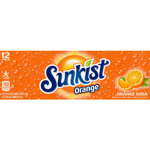 Sunkist Soda, Orange, 12 Pack