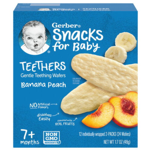 Gerber Teething Wafers, Gentle, Banana Peach, Teethers, 7+ Months