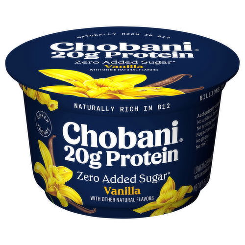 Chobani Yogurt, Lowfat, Zero Added Sugar, Greek, Vanilla