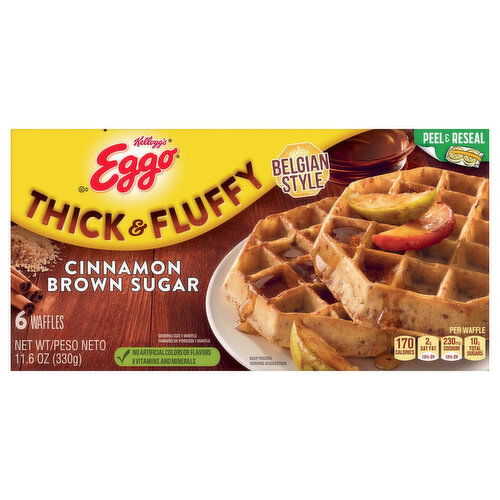 Eggo Waffles, Cinnamon Brown Sugar, Belgian Style, Thick & Fluffy