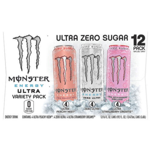 Monster Energy Drink, Ultra Peachy Keen/Zero Ultra/Ultra Strawberry Dreams, Zero Sugar