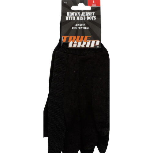 True Grip Gloves, Brown Jersey, with Mini-Dots, Large