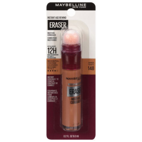 Maybelline Concealer, Multi-Use, Eraser, Medium/Full Coverage, Shade 148 - 0.2 Fluid Ounce
