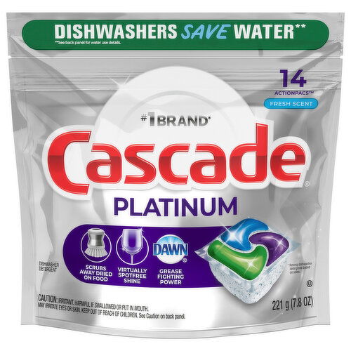 Cascade Dishwasher Detergent, Fresh Scent, ActionPacs