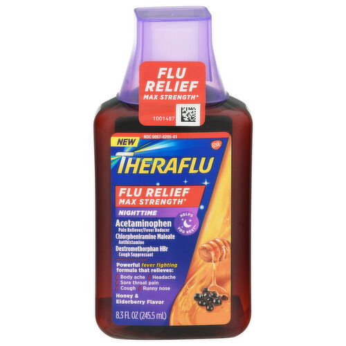 Theraflu Flu Relief, Nighttime, Max Strength, Honey & Elderberry Flavor