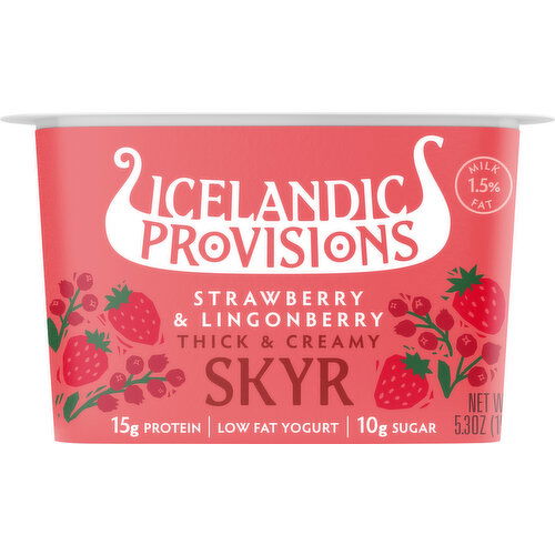 Icelandic Provisions Skyr, Low Fat, Strawberry & Lingonberry, Thick & Creamy