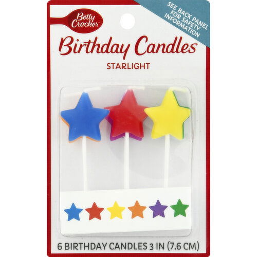 Betty Crocker Birthday Candle, Starlight - 6 Each