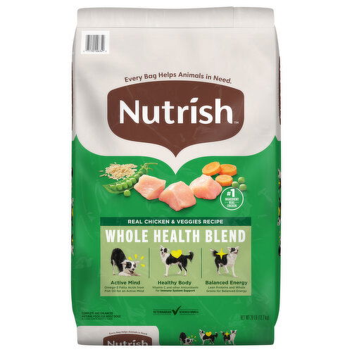 Nutrish Food for Dogs, Natural, Real Chicken & Veggies Recipe, Whole Health Blend, Adult