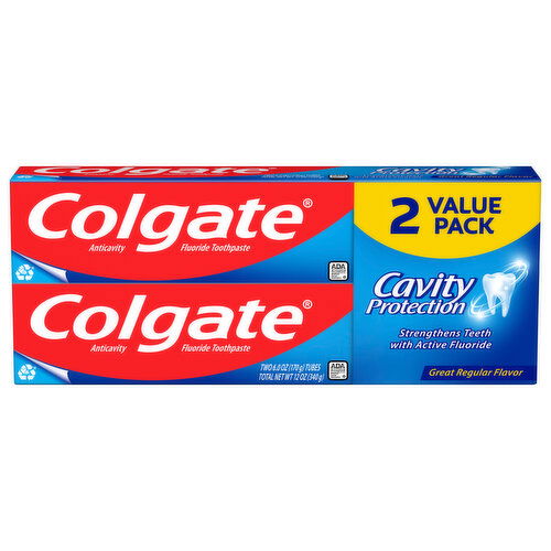 Colgate Toothpaste, Anticavity Fluoride, Cavity Protection, Great Regular Flavor, 2 Value Pack