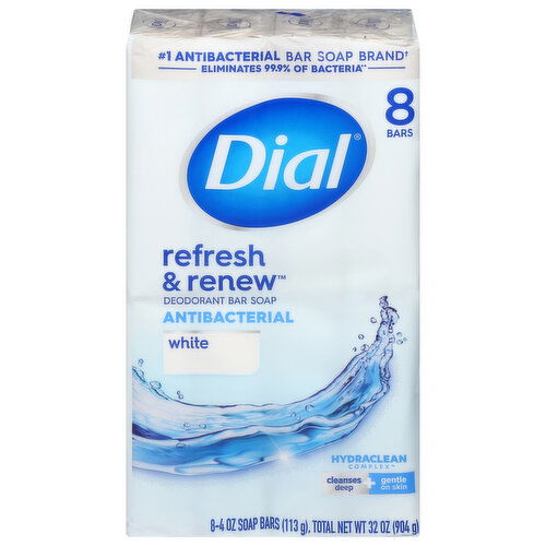 Dial Bar Soap, Deodorant, Antibacterial, White