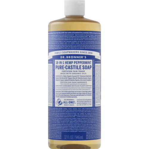 Dr Bronners Soap, Pure-Castile, 18-in-1, Hemp Peppermint