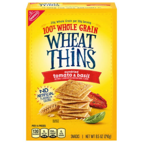 WHEAT THINS Wheat Thins Sundried Tomato & Basil Snacks, Whole Grain Wheat Crackers, Snack Crackers, 8.5 oz