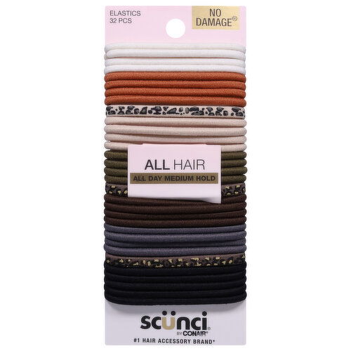 Scunci All Hair All Day Medium Hold Elastics - 32 Each