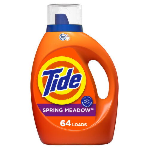 Tide Laundry Detergent Liquid, Spring Meadow Scent, 64 Loads - 84 Fluid Ounce