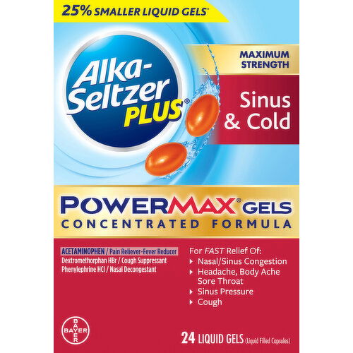 Alka-Seltzer Plus Sinus & Cold, Maximum Srength, PoweMax Gels