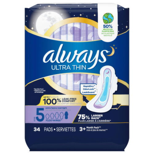 Always Pads, Ultra Thin, Flexi-Wings, Extra Heavy Overnight