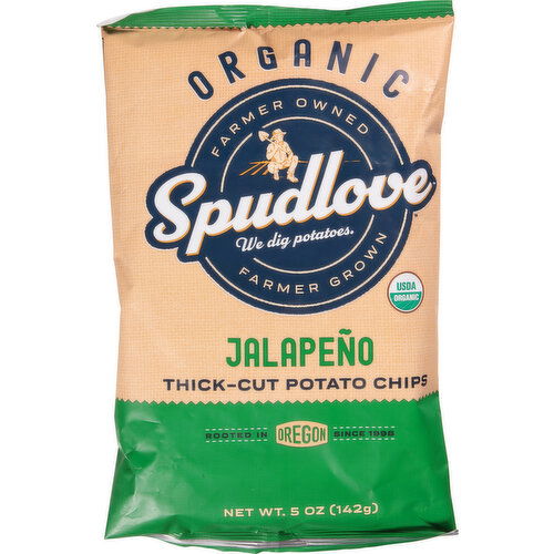 SpudLove Potato Chips, Organic, Jalapeno, Thick-Cut