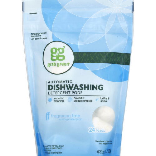 Grab Green Dishwashing Detergent, Automatic, Fragrance Free, Pods