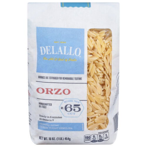 DeLallo Artisanal Pasta, Orzo, No. 65 Cut