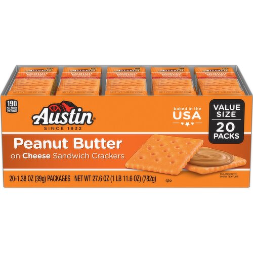 Austin Sandwich Crackers, Peanut Butter on Cheese, Value Size - 27.6 Ounce