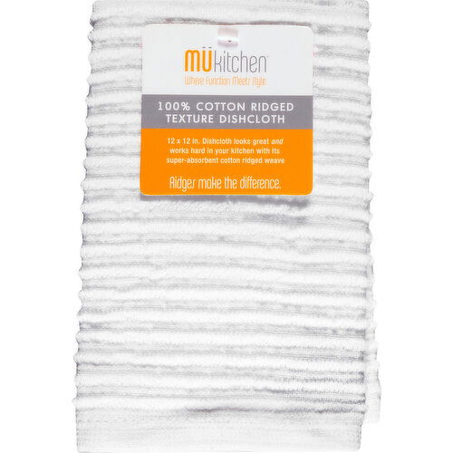 MUkitchen Dishcloth, 100% Cotton, White, Ridged Texture