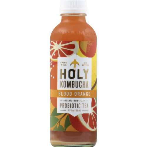 Holy Kombucha Tea, Raw Fizzy Probiotic, Blood Orange