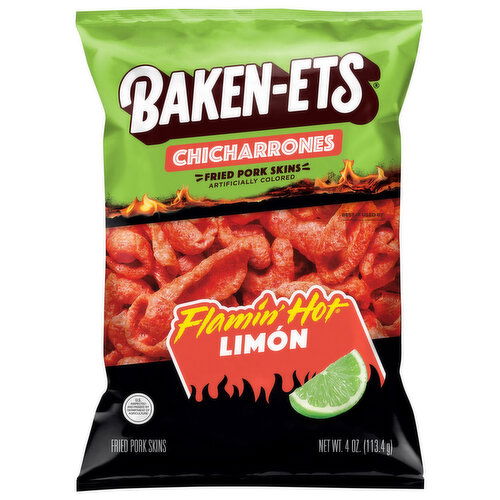 Baken-Ets Pork Skins, Flamin' Hot Limon, Chicharrones, Fried - 4 Ounce