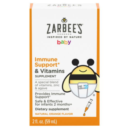 Zarbee's Immune Support & Vitamins Supplement, Baby, Natural Orange Flavor, 2 Months+