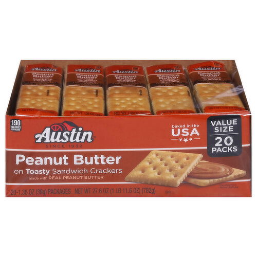 Austin Sandwich Crackers, Peanut Butter, Value Size, 20 Packs