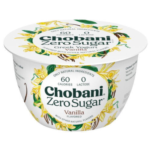 Chobani Yogurt, Greek, Nonfat, Zero Sugar, Vanilla Flavored